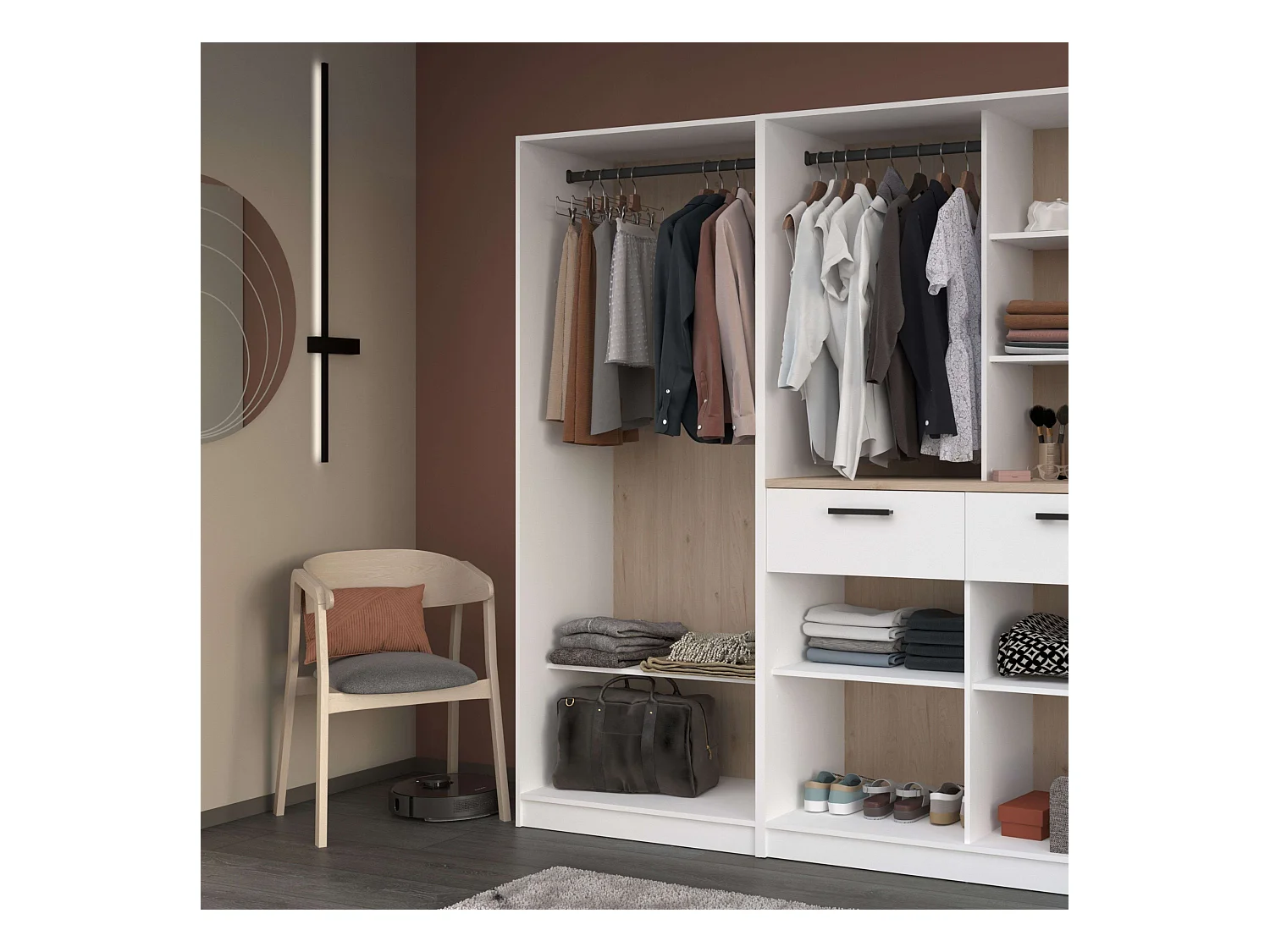 Vestidor Flexa Dormitorio 1 Estante y 1 Barra Madera Claro Blanco 83x200x50 cm