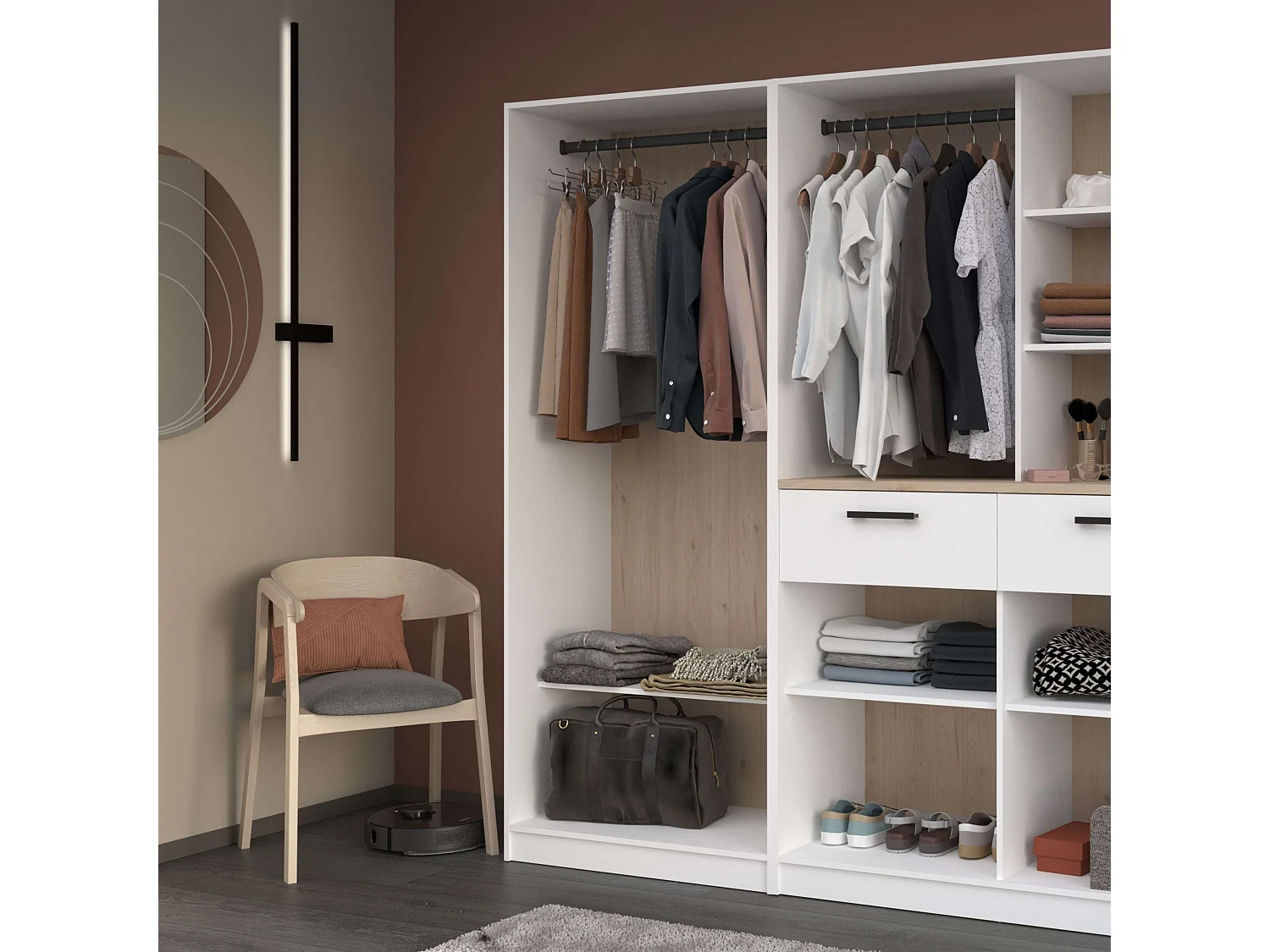 Vestidor Flexa Dormitorio 1 Estante y 1 Barra Madera Claro Blanco 83x200x50 cm