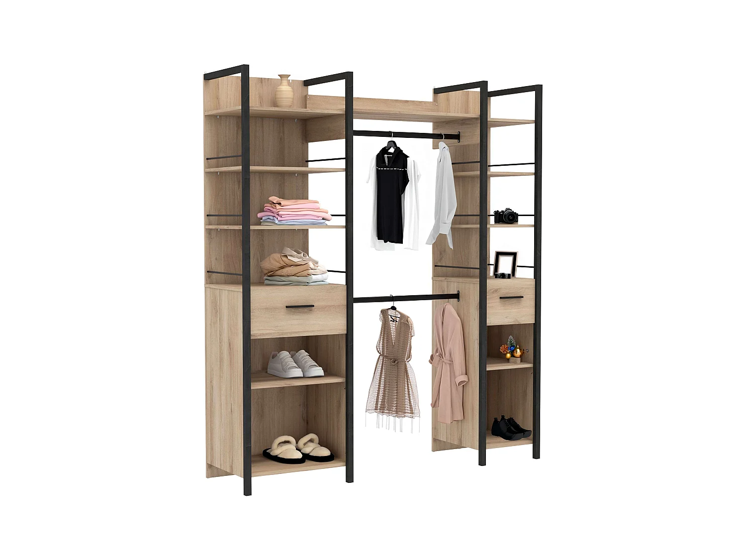 Vestidor Urano Roble Kronberg y Negro 180x45x208 cm Dormitorio Ind.