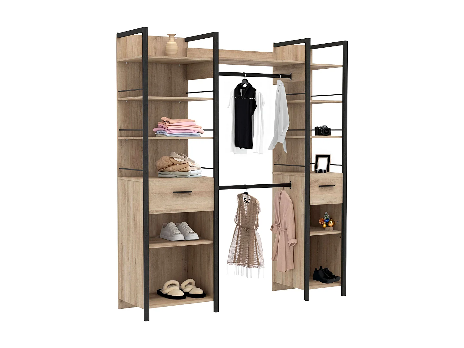 Vestidor Urano Roble Kronberg y Negro 180x45x208 cm Dormitorio Ind.