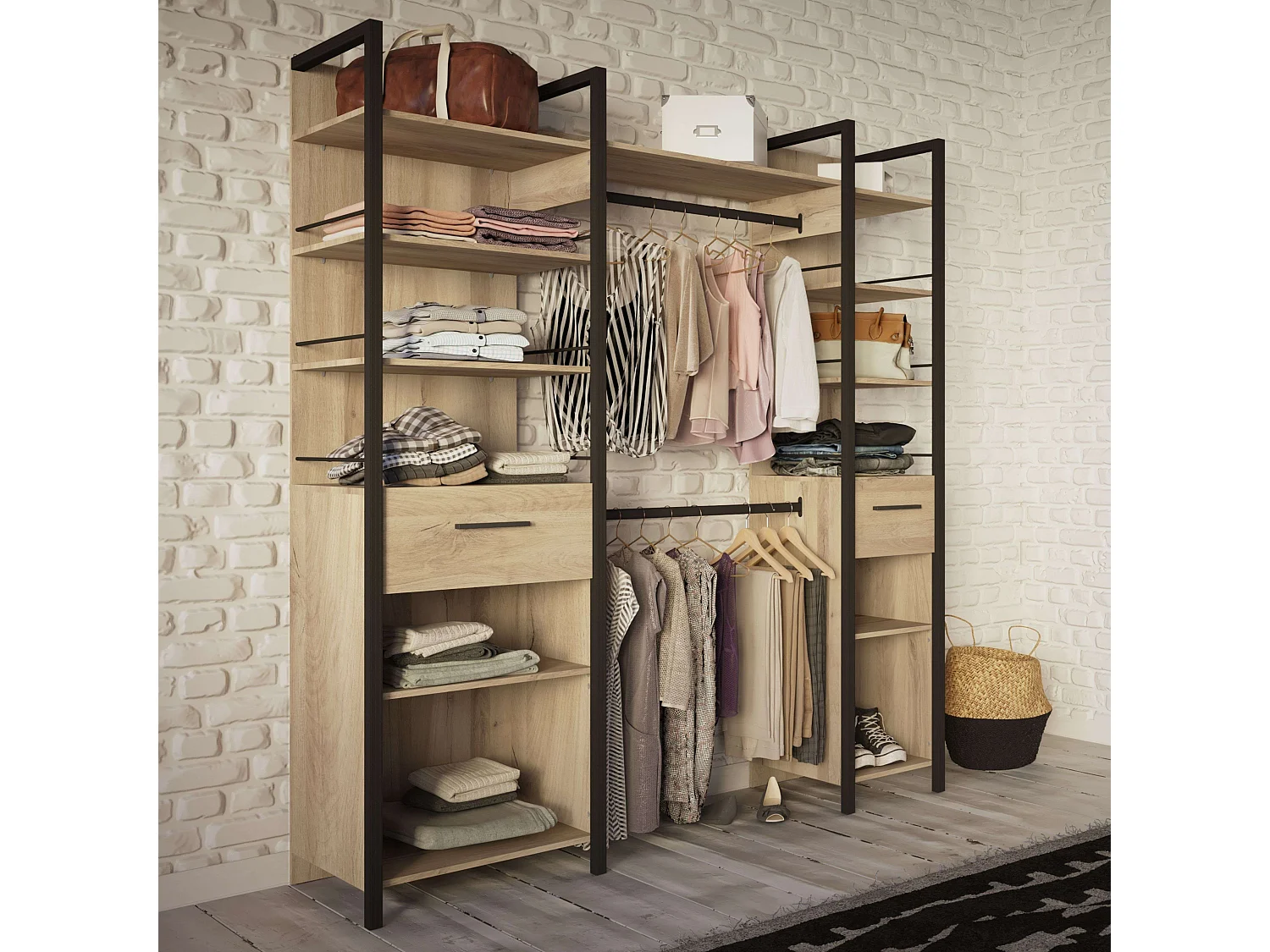 Vestidor Urano Roble Kronberg y Negro 180x45x208 cm Dormitorio Ind.
