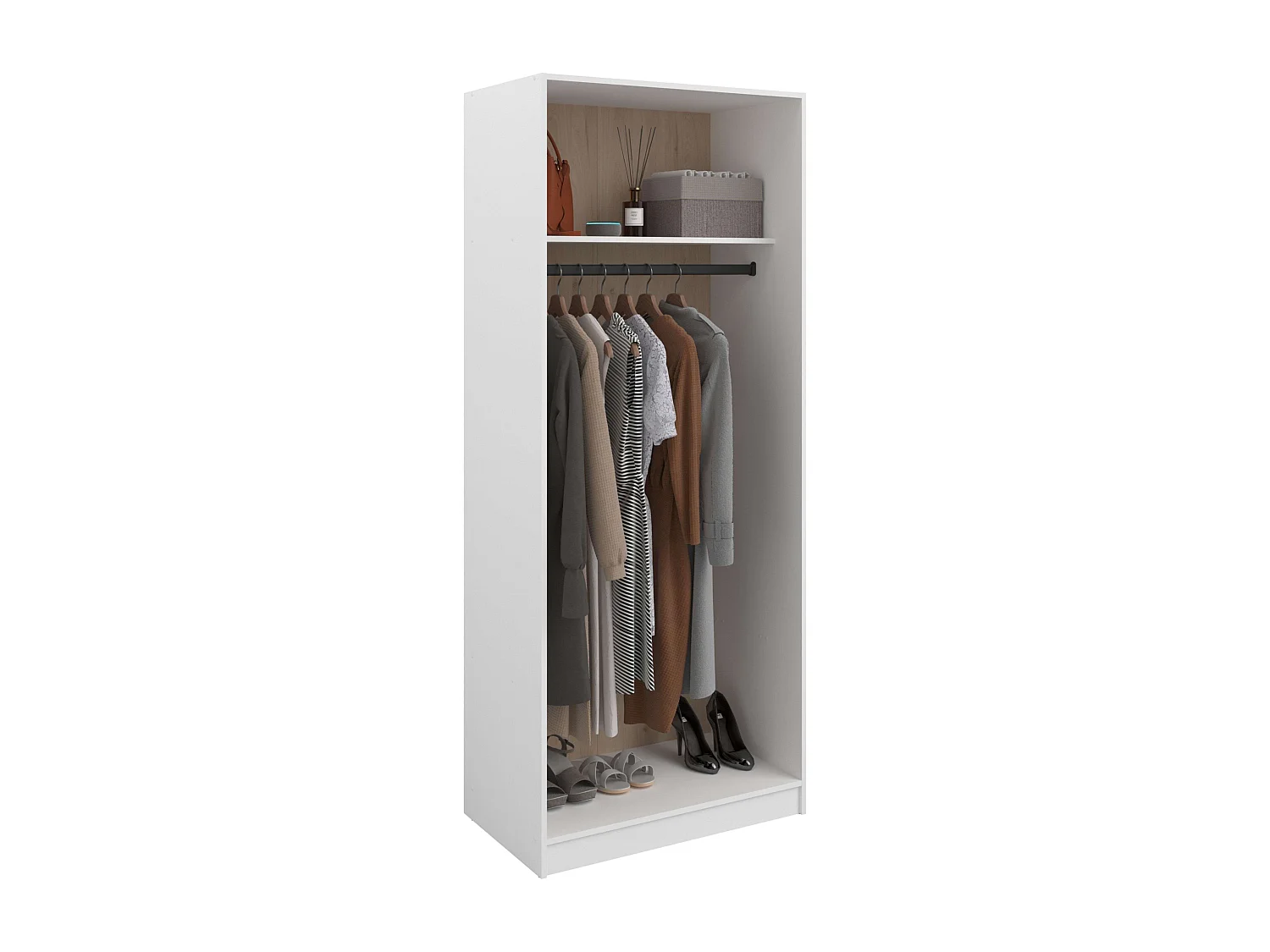 Vestidor modular Flexa abierto c/cortinas, 2 cajones, 5 estantes, 203 cm