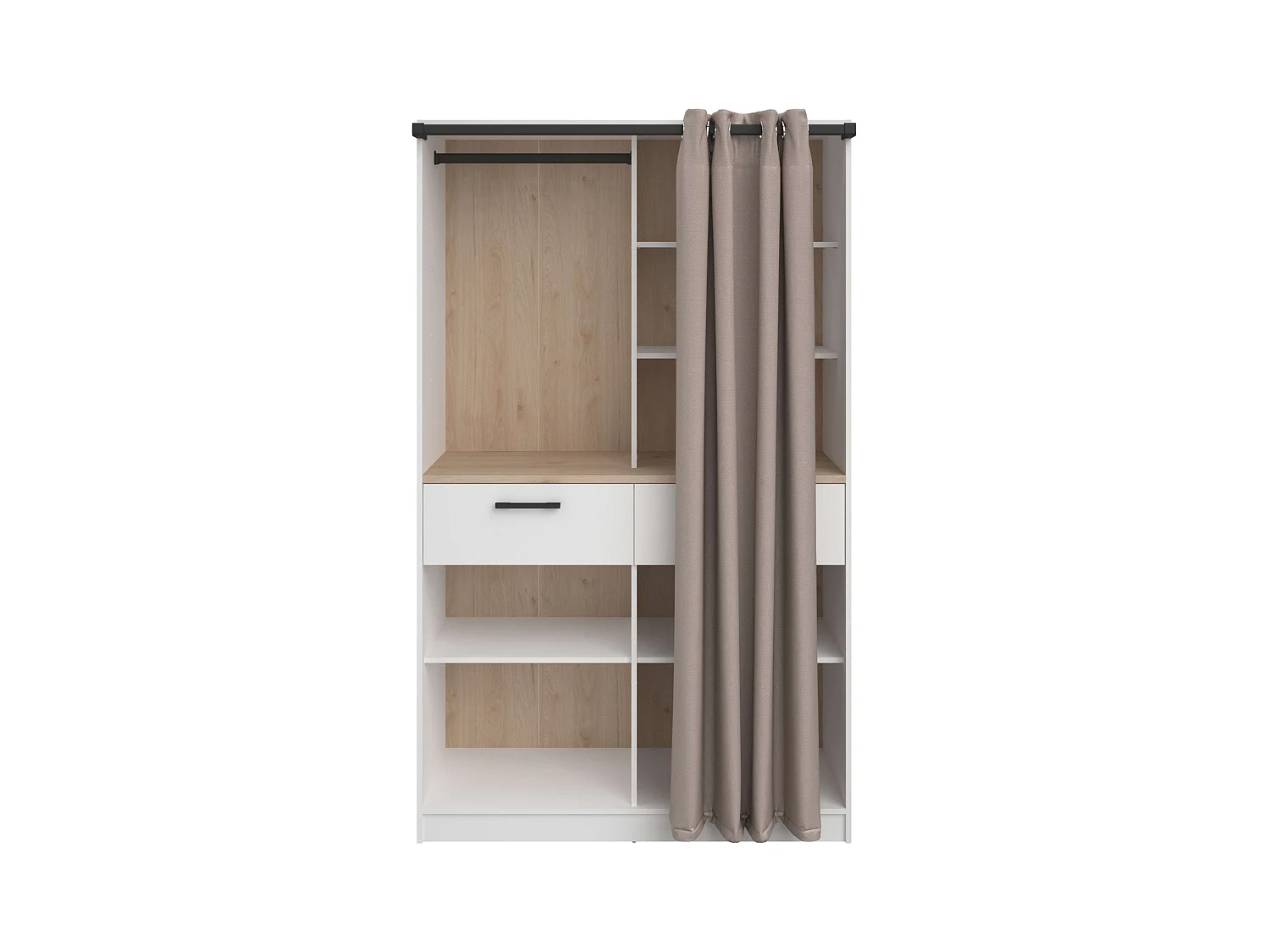 Vestidor modular Flexa 4 estantes 2 cajones madera claro blanco 240x200x50 cm
