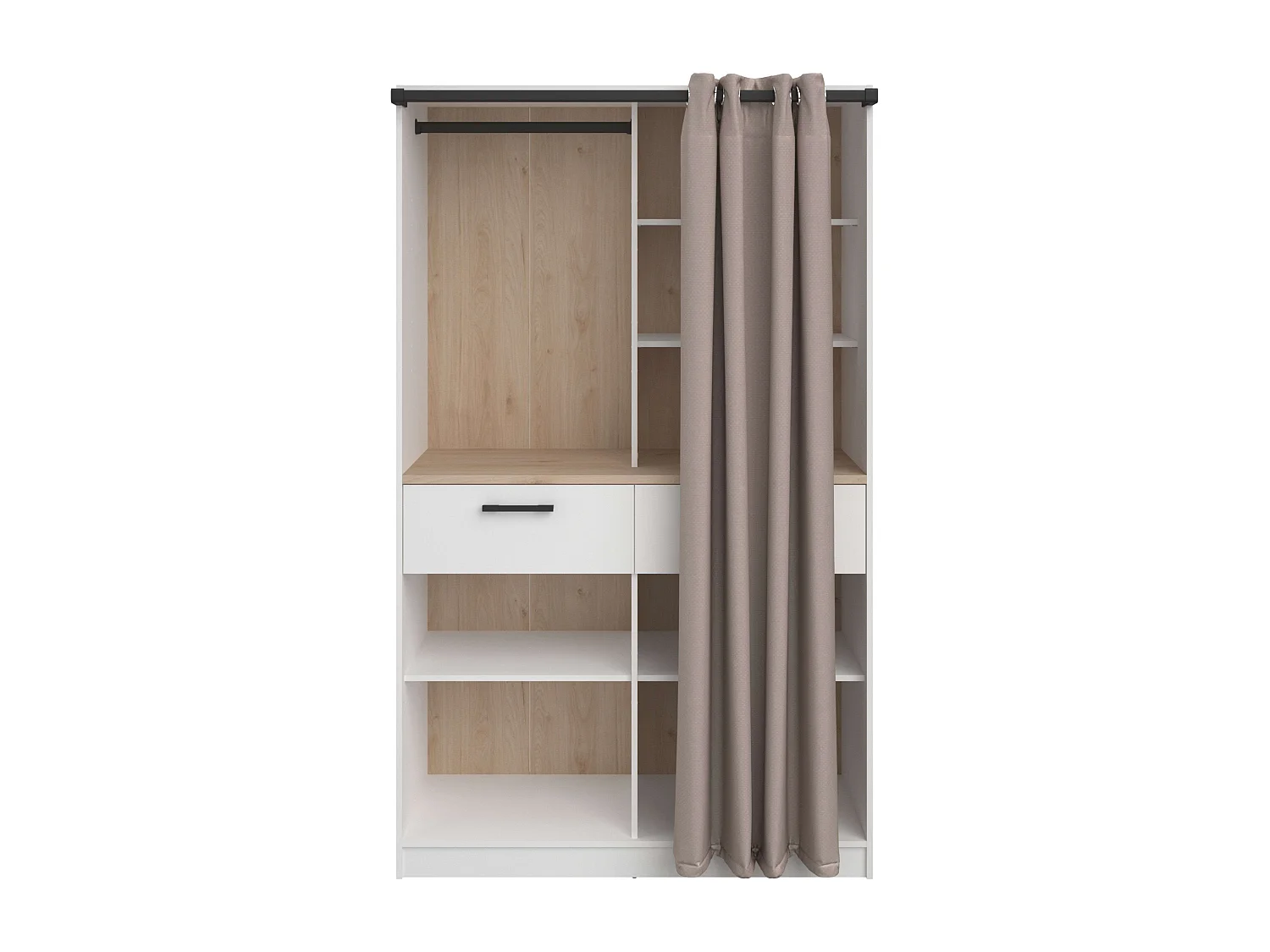 Vestidor modular Flexa 4 estantes 2 cajones madera claro blanco 240x200x50 cm