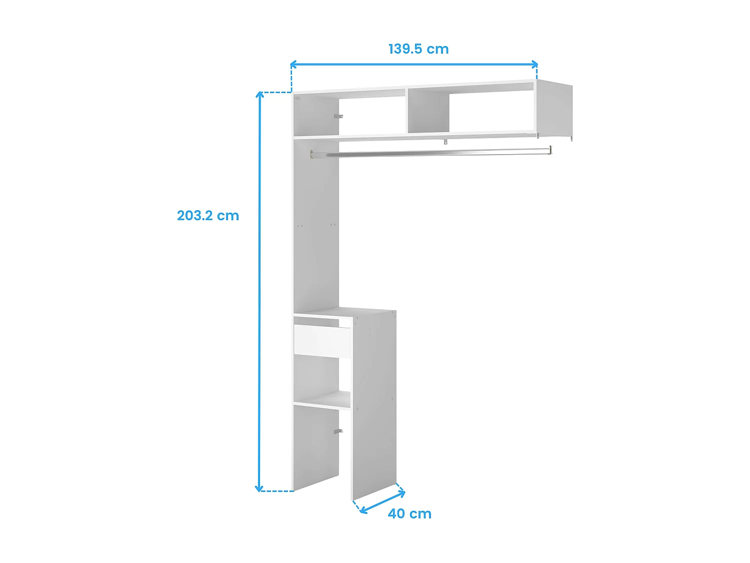 Vestidor Modular Abierto Custom Blanco con Modulo F+G 176x200 cm