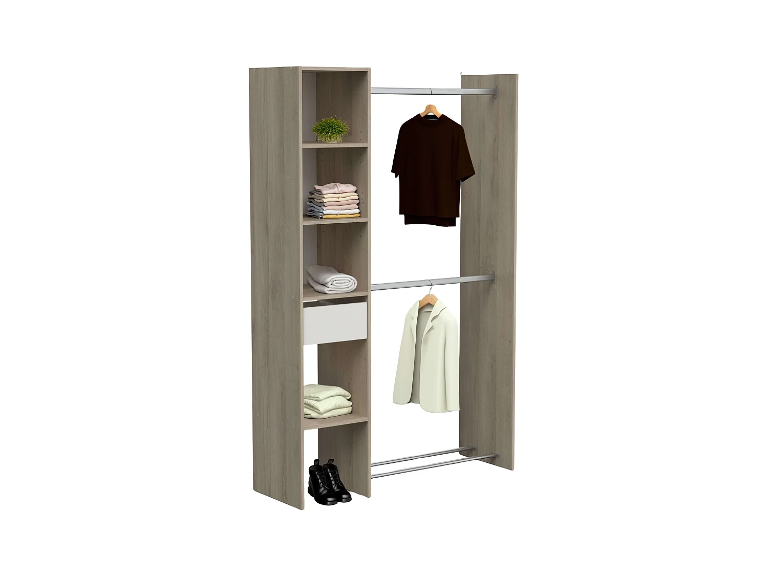 Dressing Californie 1 tiroir Armoire ouverte Kronberg Chêne Blanc 118x183 cm