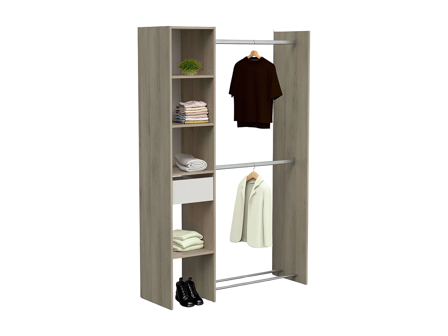 Vestidor Californie 1 Cajón Armario Abierto Roble Kronberg Blanco 118x183 cm