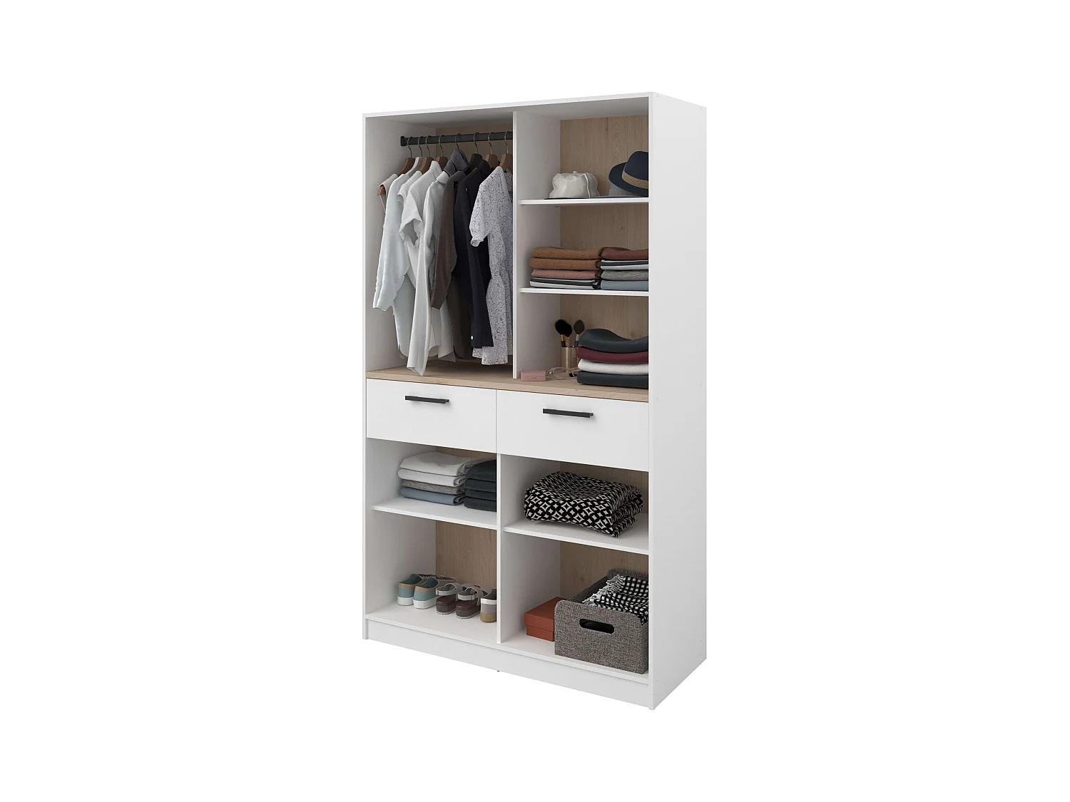 Vestidor modular Flexa 2 caj. 4 estantes madera clara/blanco 120x200 cm