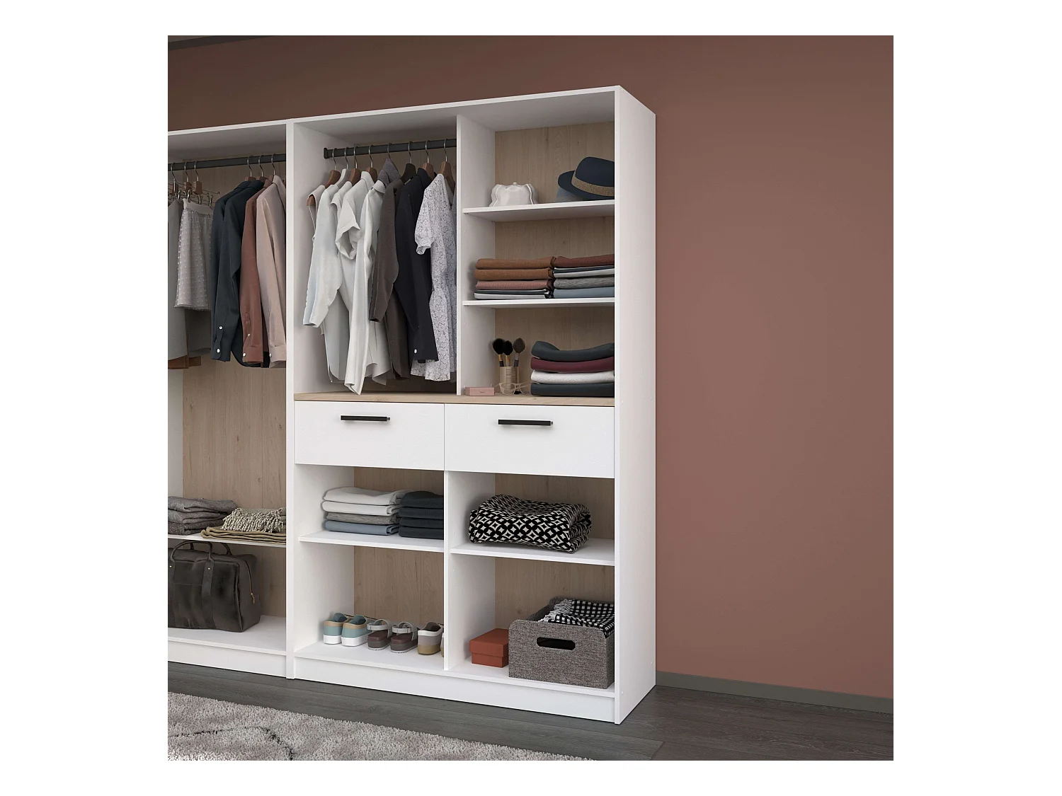 Vestidor modular Flexa 2 caj. 4 estantes madera clara/blanco 120x200 cm