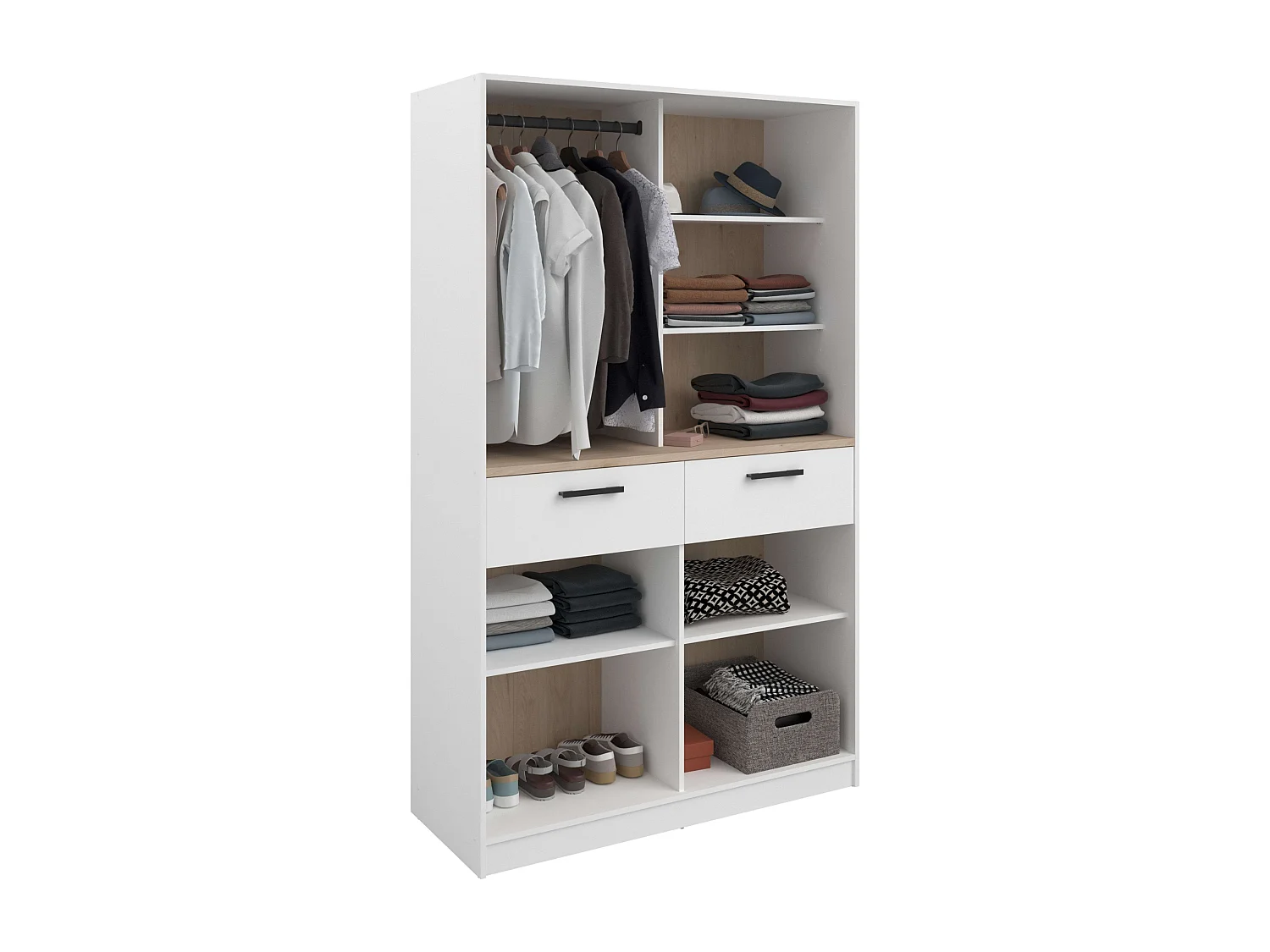 Vestidor modular Flexa 2 caj. 4 estantes madera clara/blanco 120x200 cm