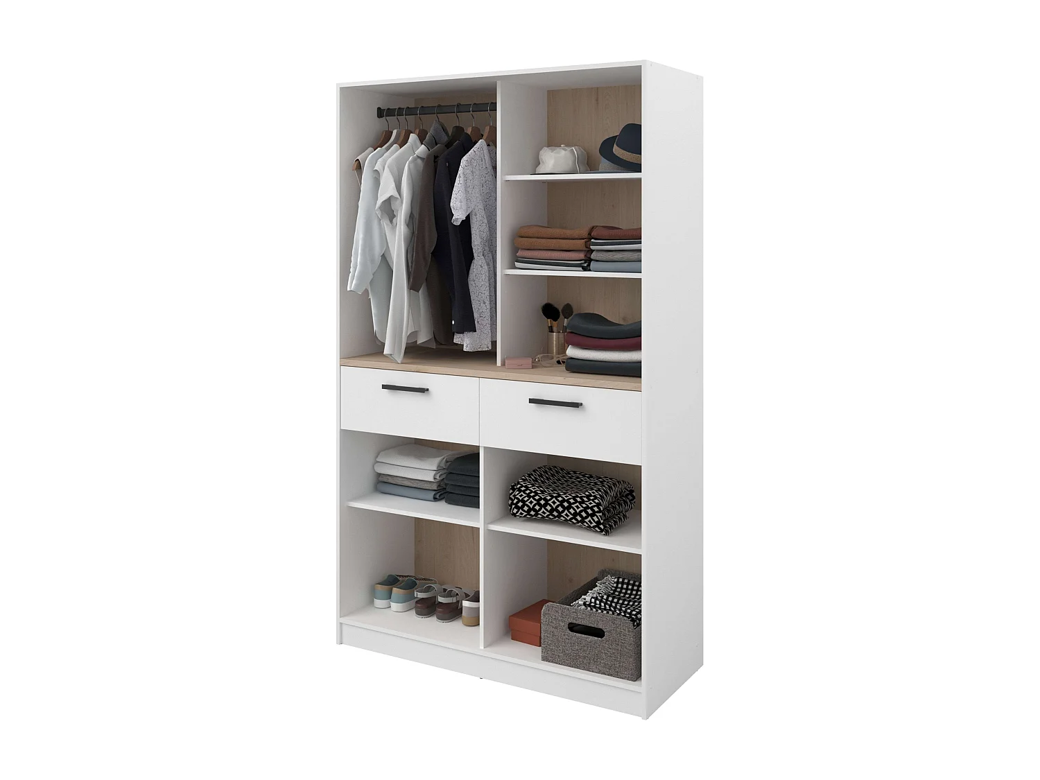 Vestidor modular Flexa 2 caj. 4 estantes madera clara/blanco 120x200 cm