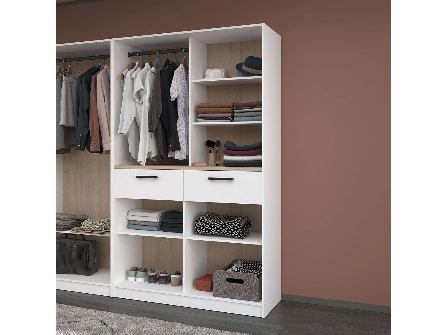 Vestidor modular Flexa 2 caj. 4 estantes madera clara/blanco 120x200 cm