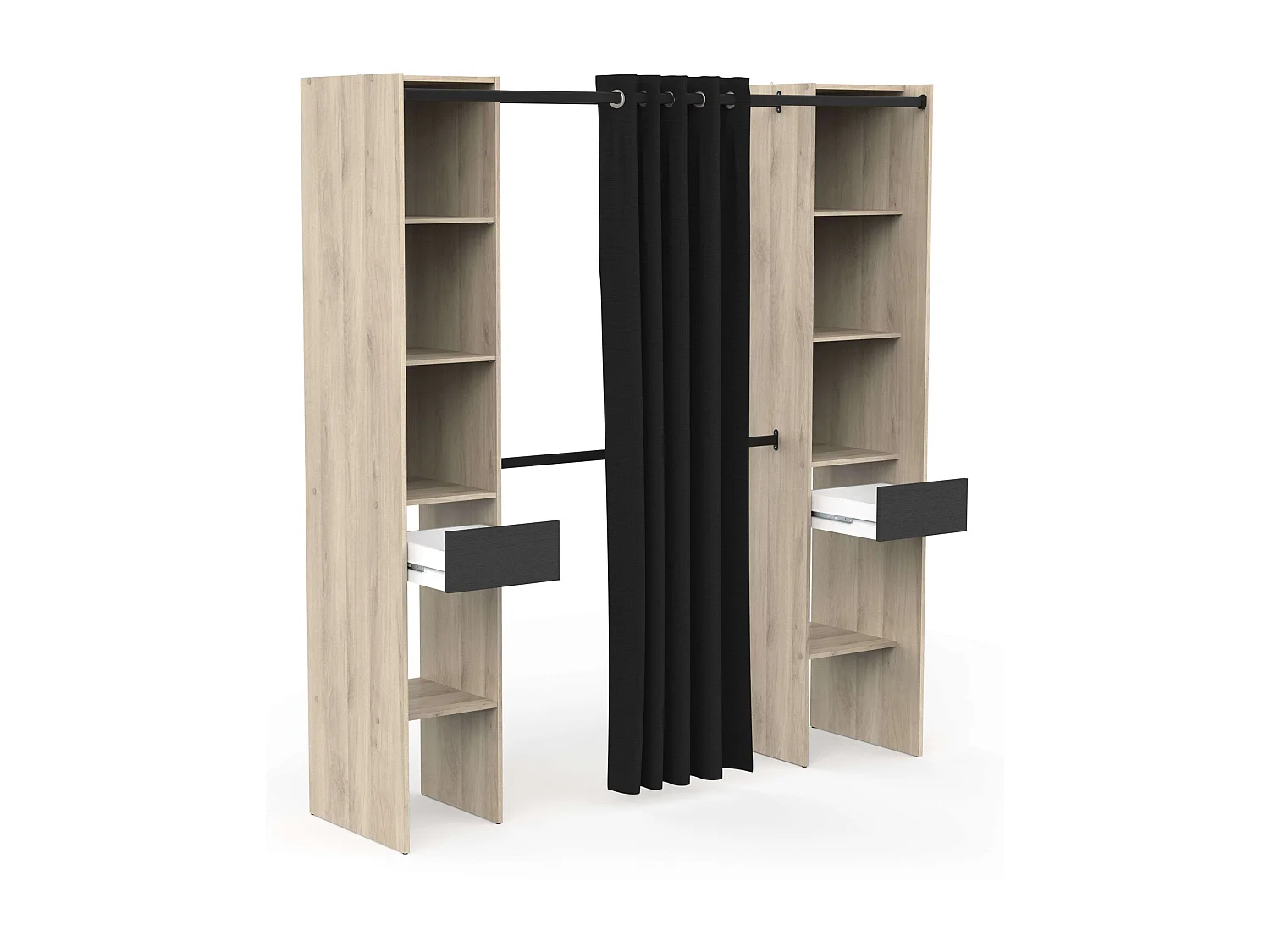 Vestidor Abierto Diego 2 Cajones 8 Estantes 2 Barras Roble 182 cm