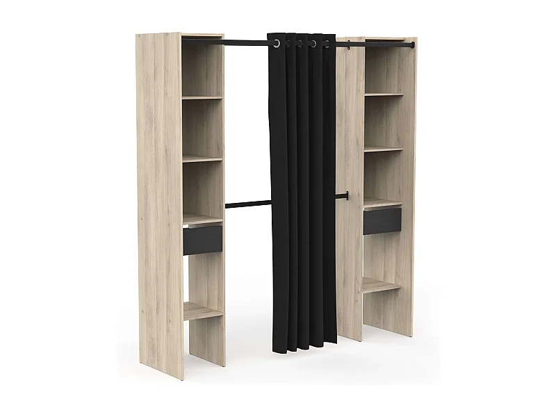 Vestidor Abierto Diego 2 Cajones 8 Estantes 2 Barras Roble 182 cm