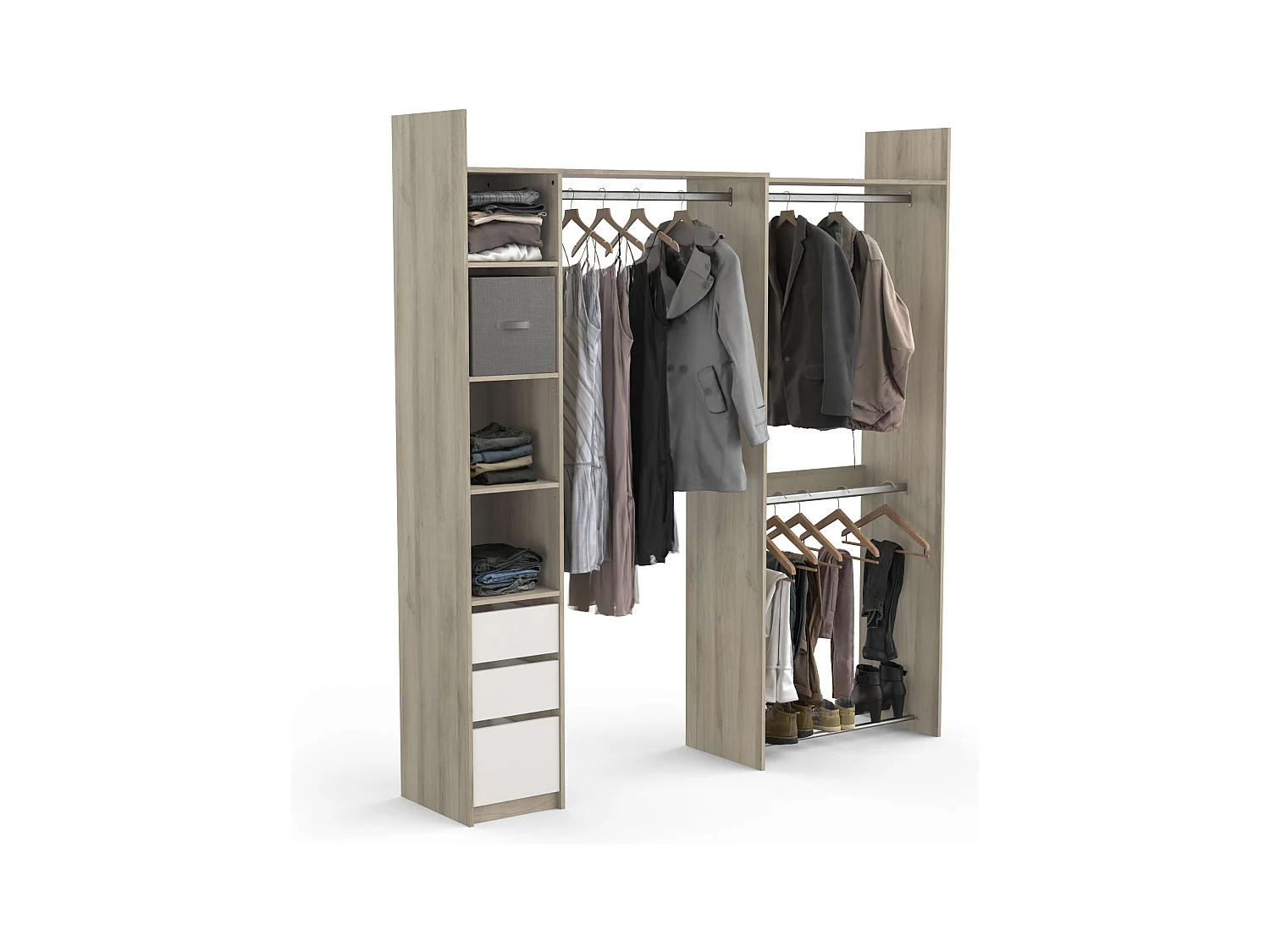 Vestidor Abierto Swing, 3 cajones roble/blanco