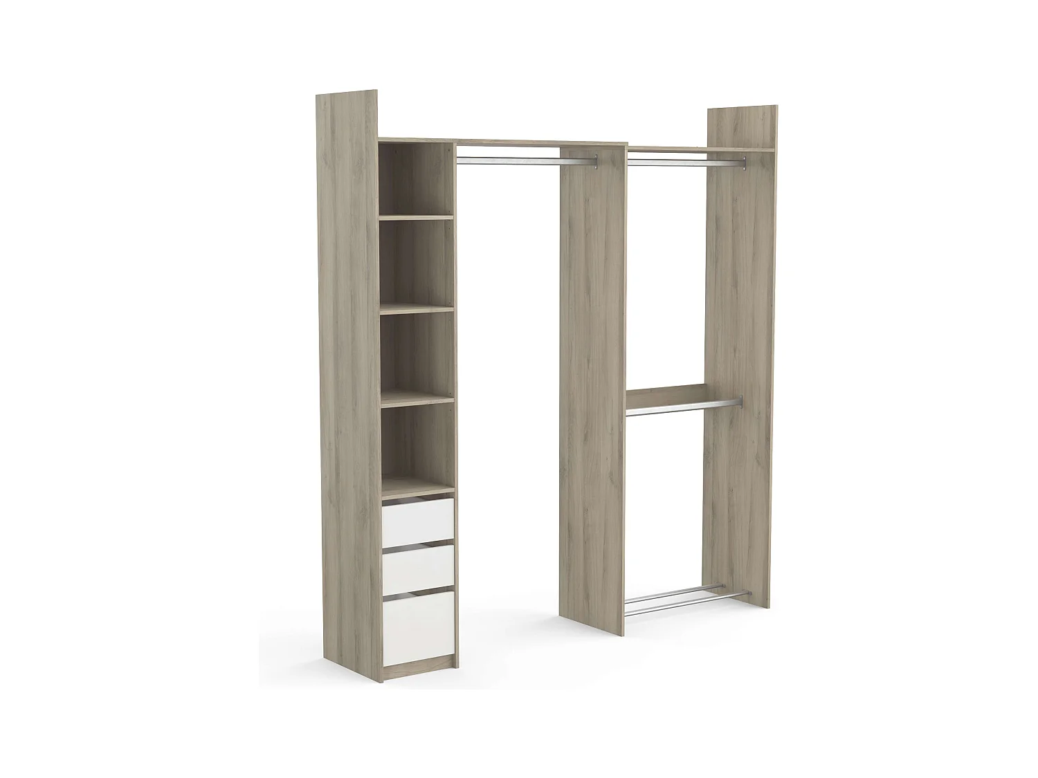 Vestidor Abierto Swing, 3 cajones roble/blanco