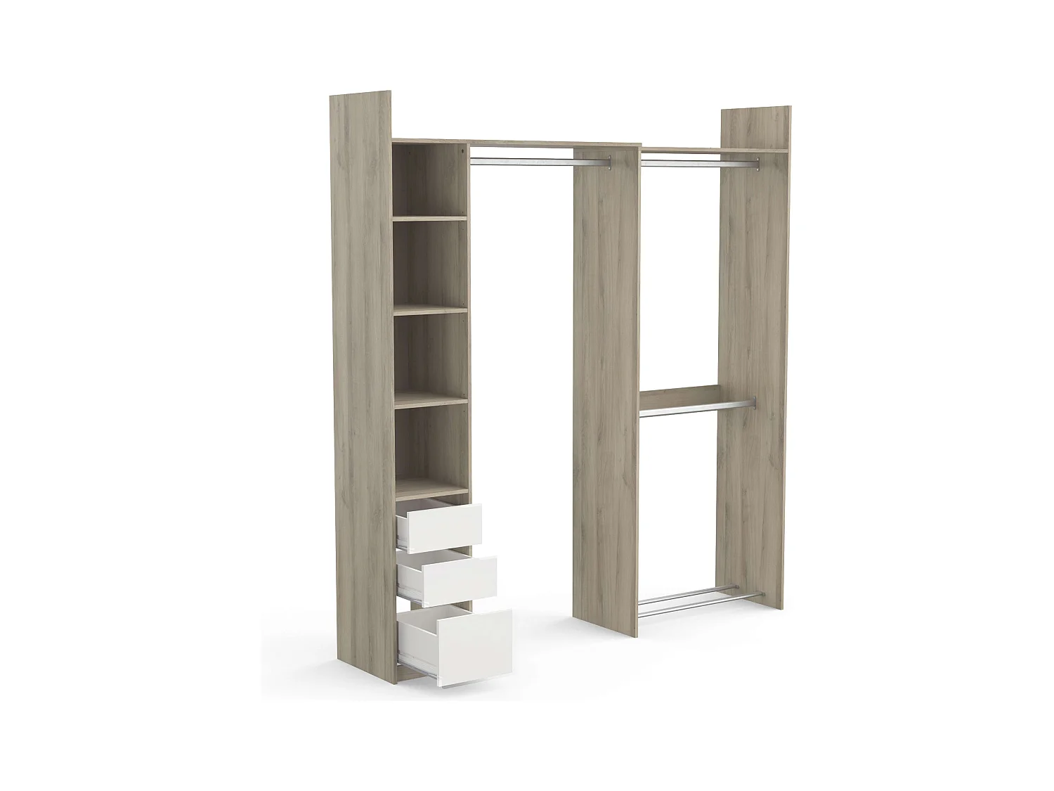 Vestidor Abierto Swing, 3 cajones roble/blanco