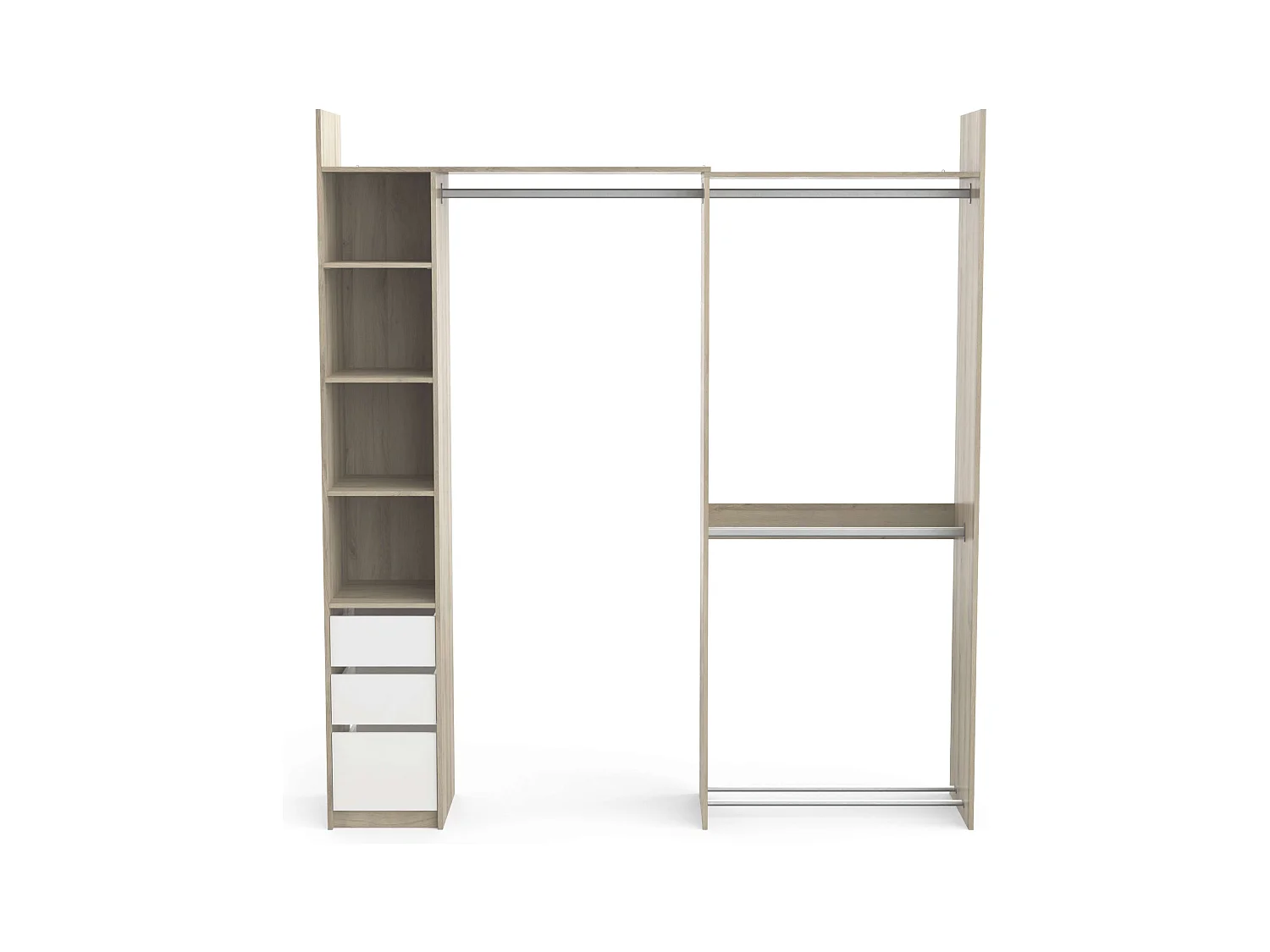 Vestidor Abierto Swing, 3 cajones roble/blanco