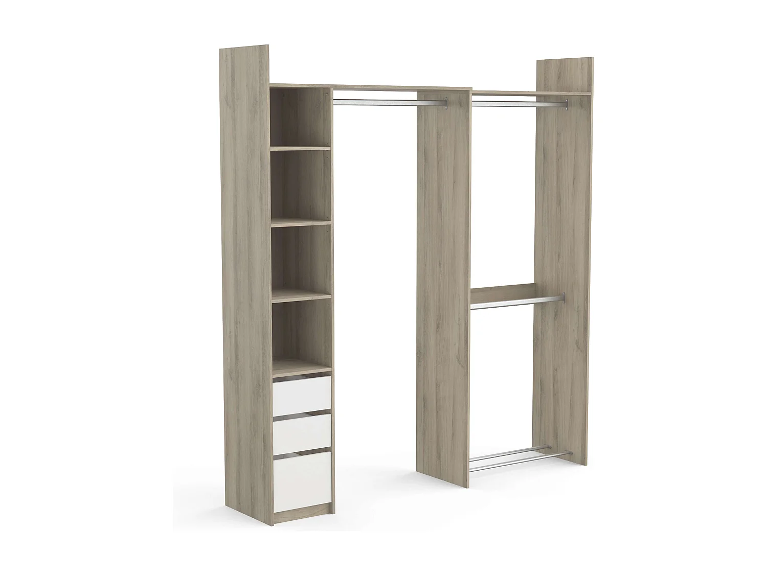 Vestidor Abierto Swing, 3 cajones roble/blanco