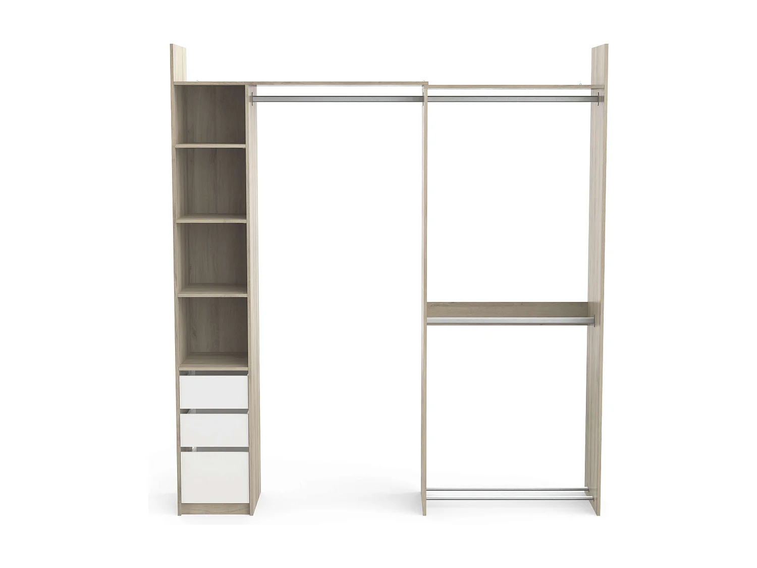 Vestidor Abierto Swing, 3 cajones roble/blanco