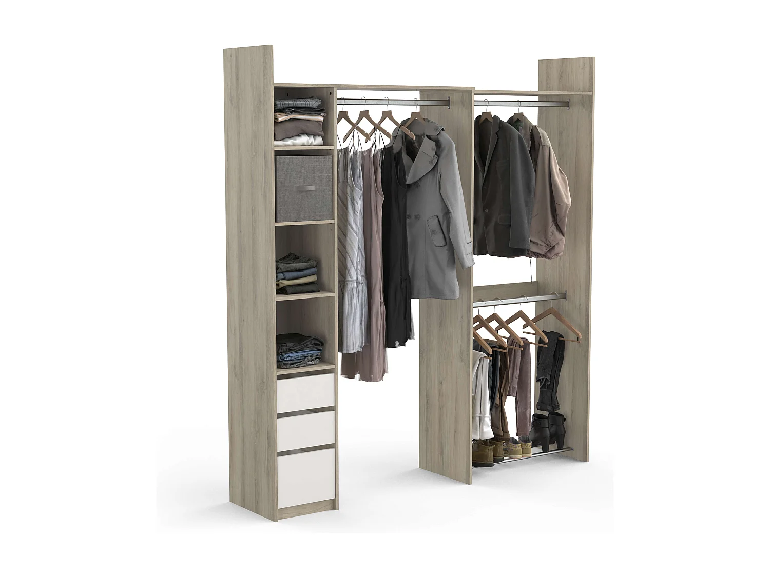 Vestidor Abierto Swing, 3 cajones roble/blanco