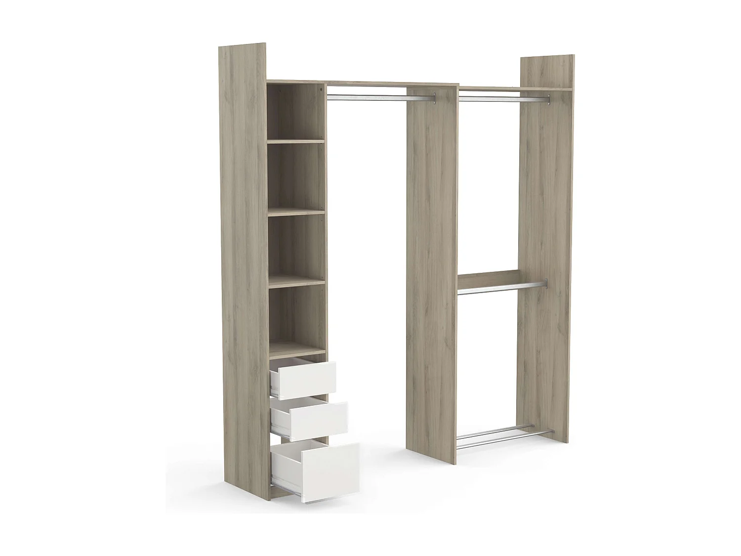 Vestidor Abierto Swing, 3 cajones roble/blanco