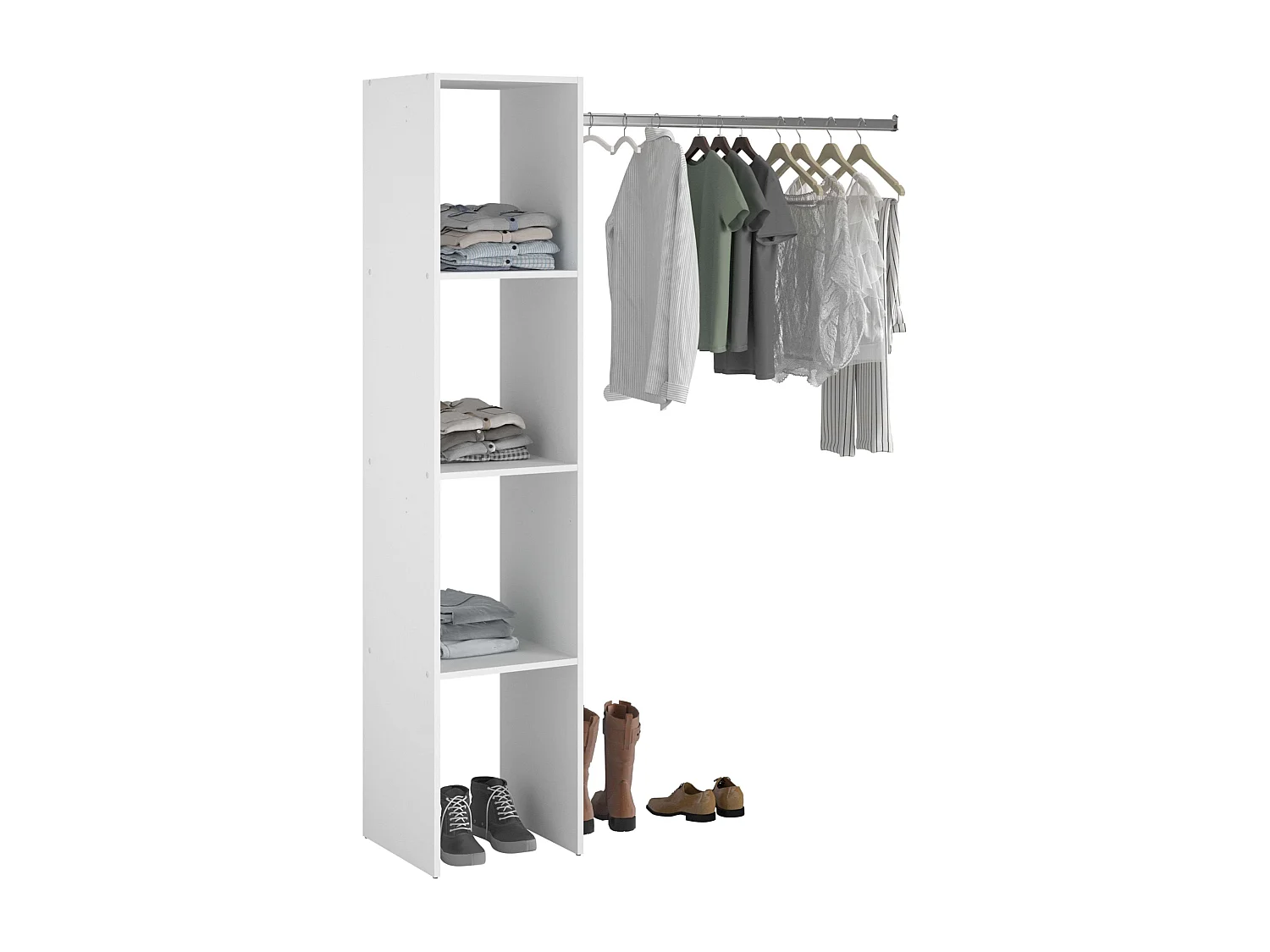 Dressing ouvert modulable blanc sur mesure avec module A, 3 étagères 138 x 180 cm