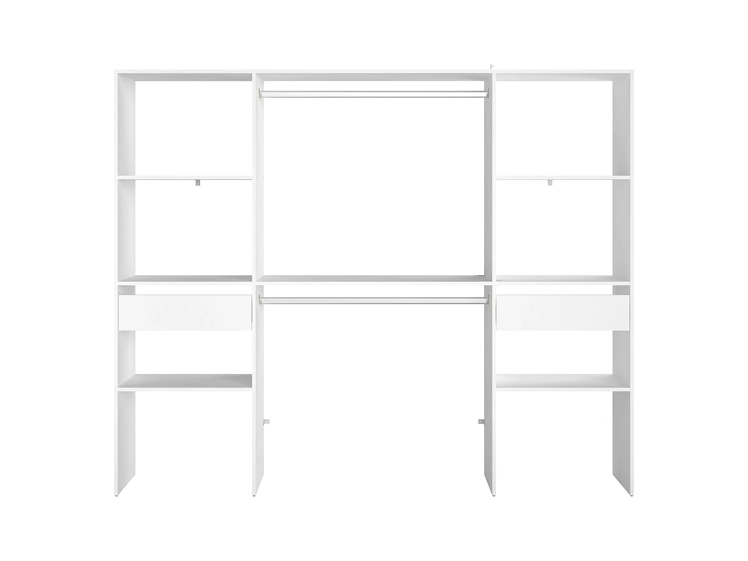 Camarim modular aberto branco personalizado com módulo D, 6 prateleiras, 2 gavetas, 220x180