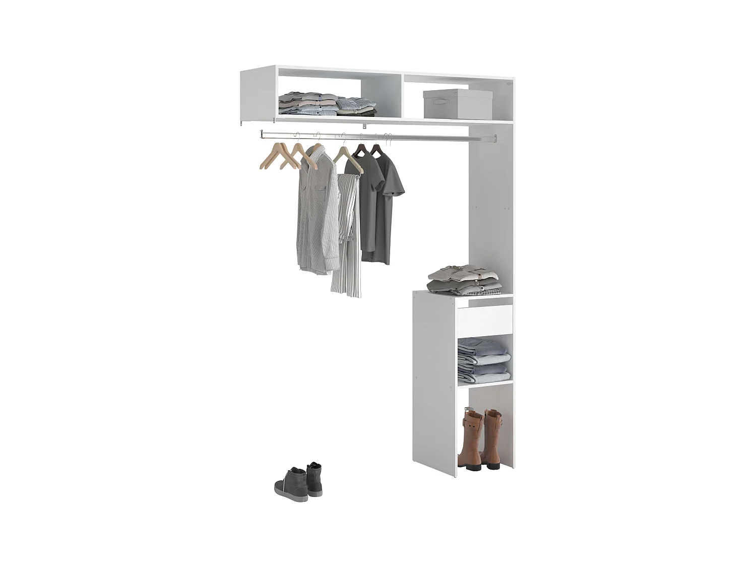 Vestidor Modular Abierto Custom Blanco Modulo F 4 Estantes y Barra 104X204 cm