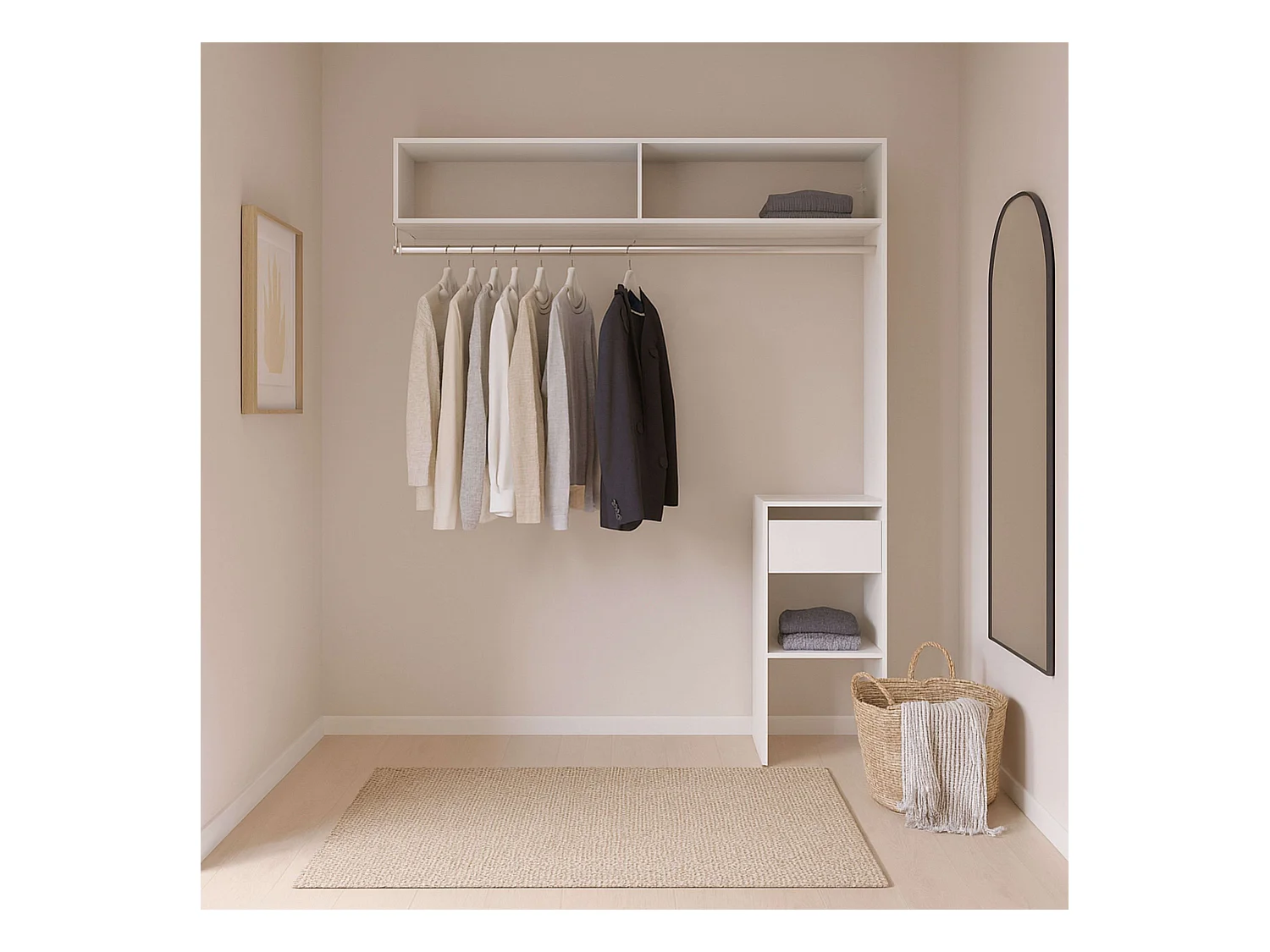 Vestidor Modular Abierto Custom Blanco Modulo F 4 Estantes y Barra 104X204 cm