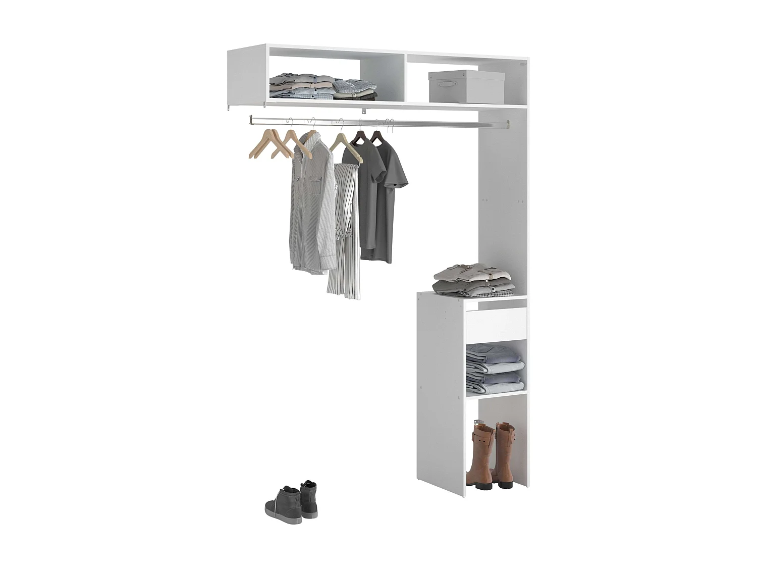 Vestidor Modular Abierto Custom Blanco Modulo F 4 Estantes y Barra 104X204 cm