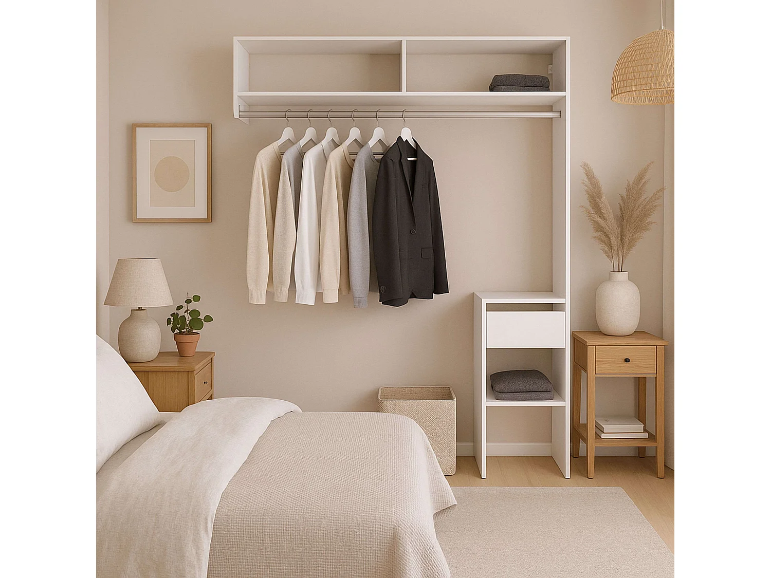 Vestidor Modular Abierto Custom Blanco Modulo F 4 Estantes y Barra 104X204 cm