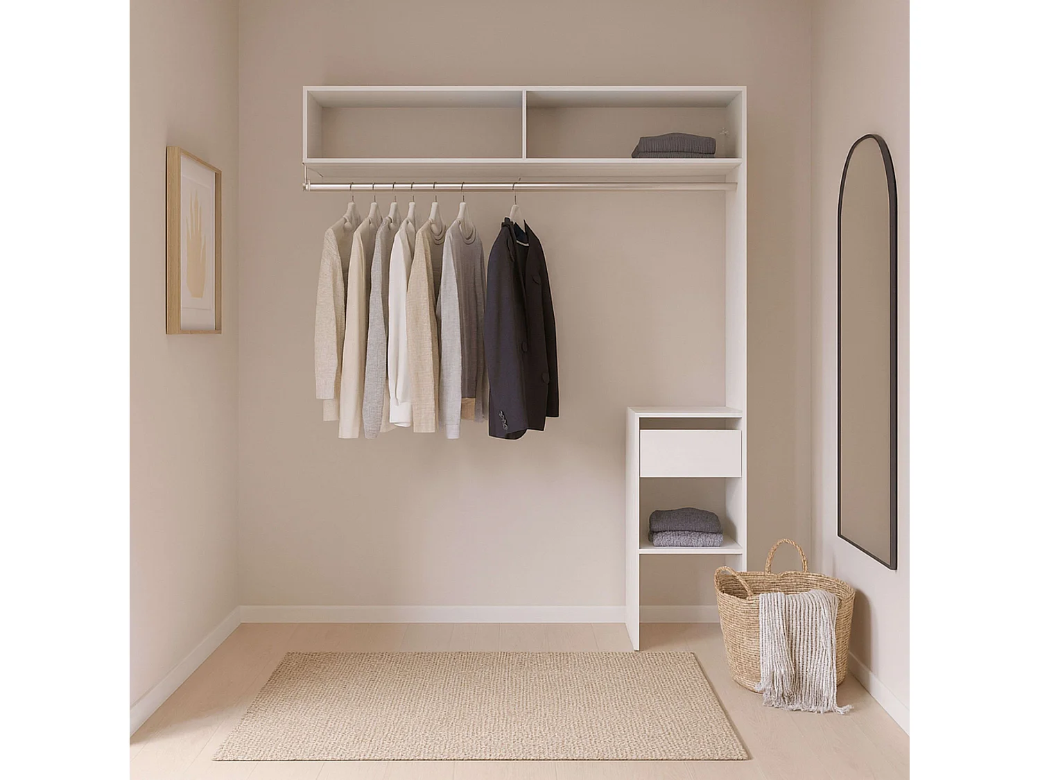 Vestidor Modular Abierto Custom Blanco Modulo F 4 Estantes y Barra 104X204 cm