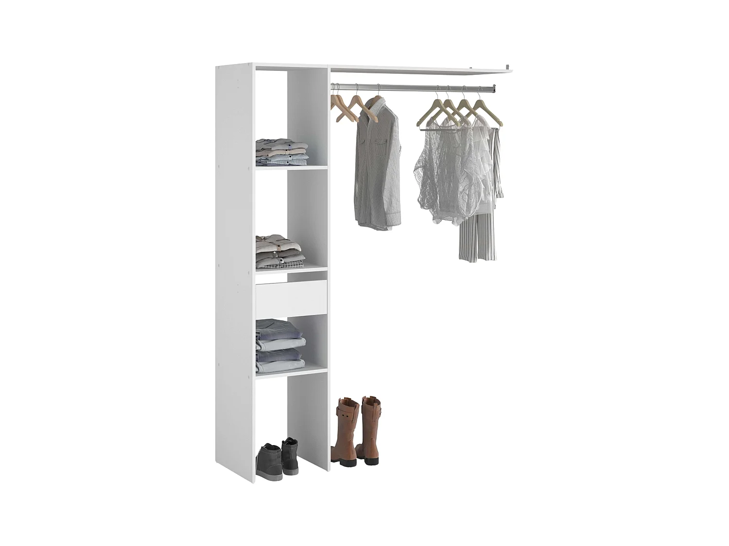 Dressing modulable sur mesure 138x180 cm blanc avec module C et étagères