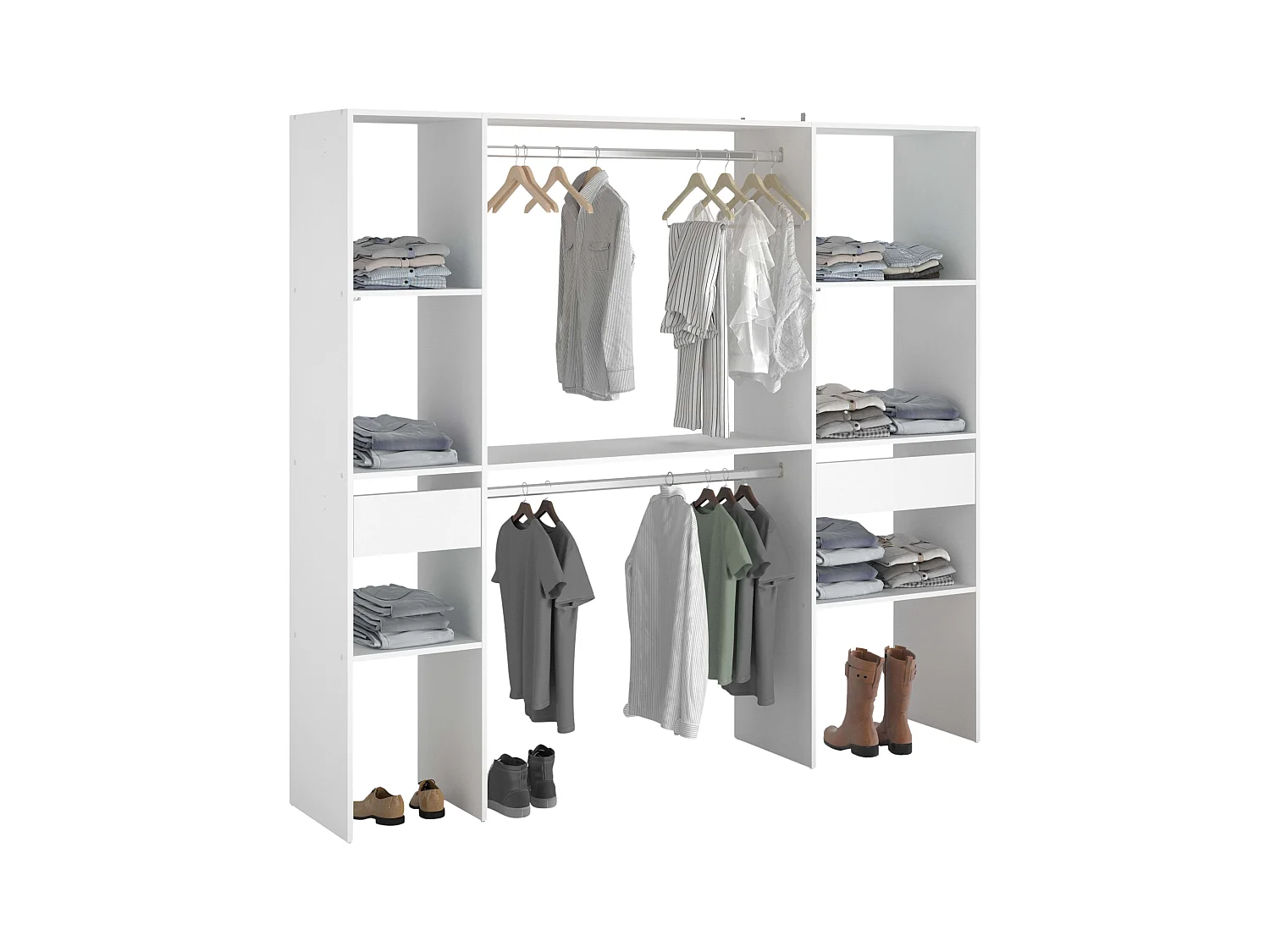 Dressing modulable sur mesure 138x180 cm blanc avec module C et étagères