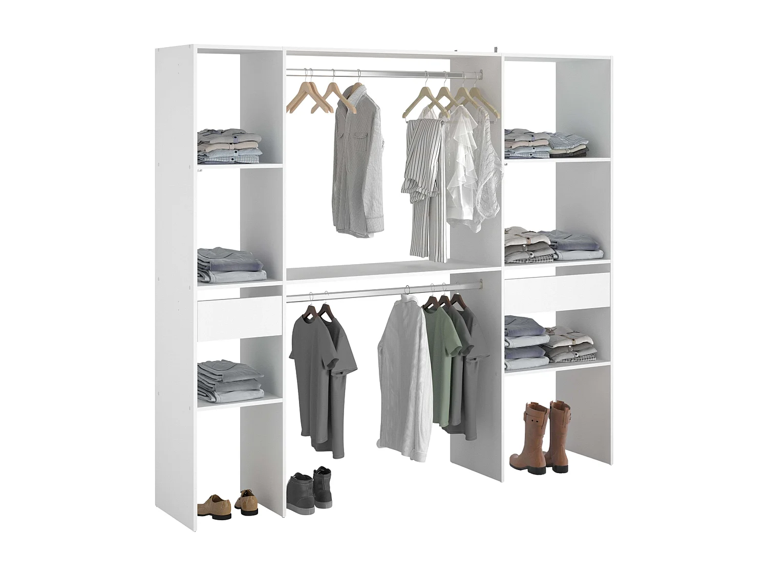 Dressing modulable sur mesure 138x180 cm blanc avec module C et étagères