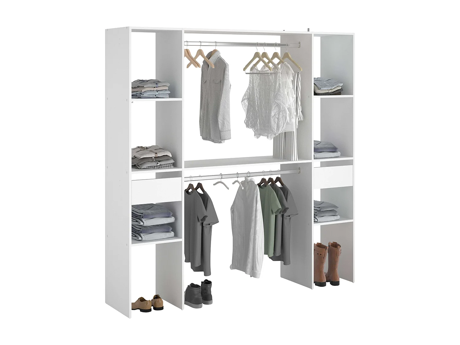 Dressing modulable sur mesure 138x180 cm blanc avec module C et étagères
