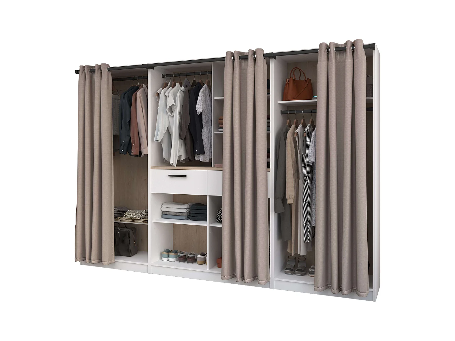 Vestidor modular Flexa 2 cajones 6 estantes roble/blanco 286 cm