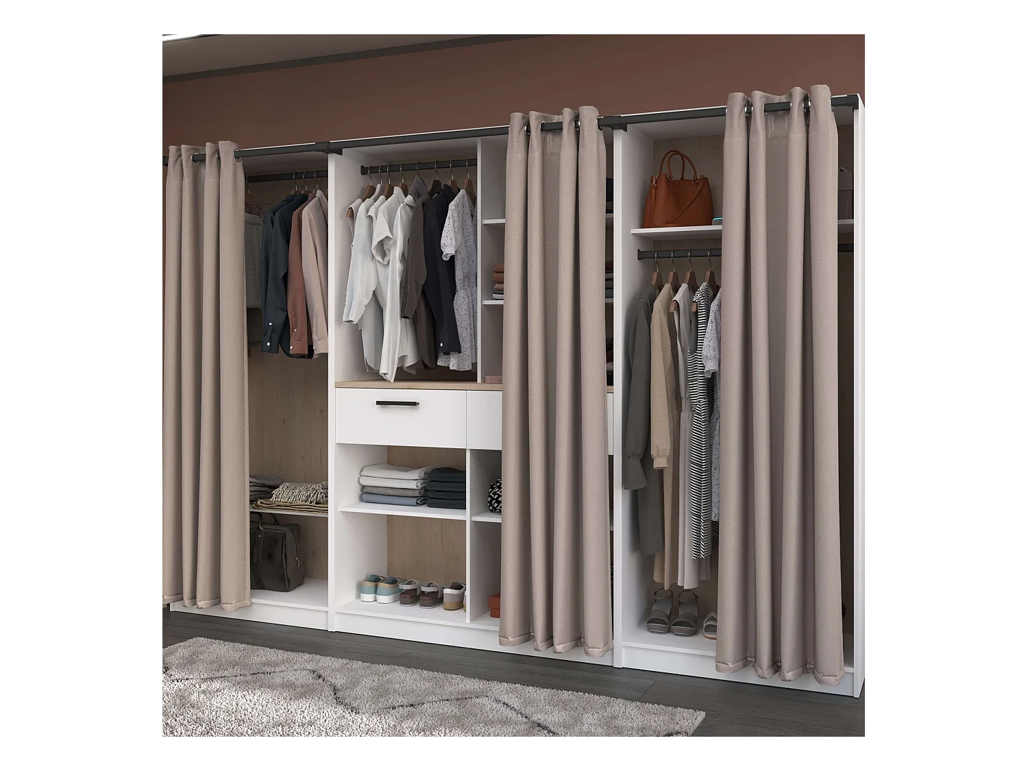 Vestidor modular Flexa 2 cajones 6 estantes roble/blanco 286 cm