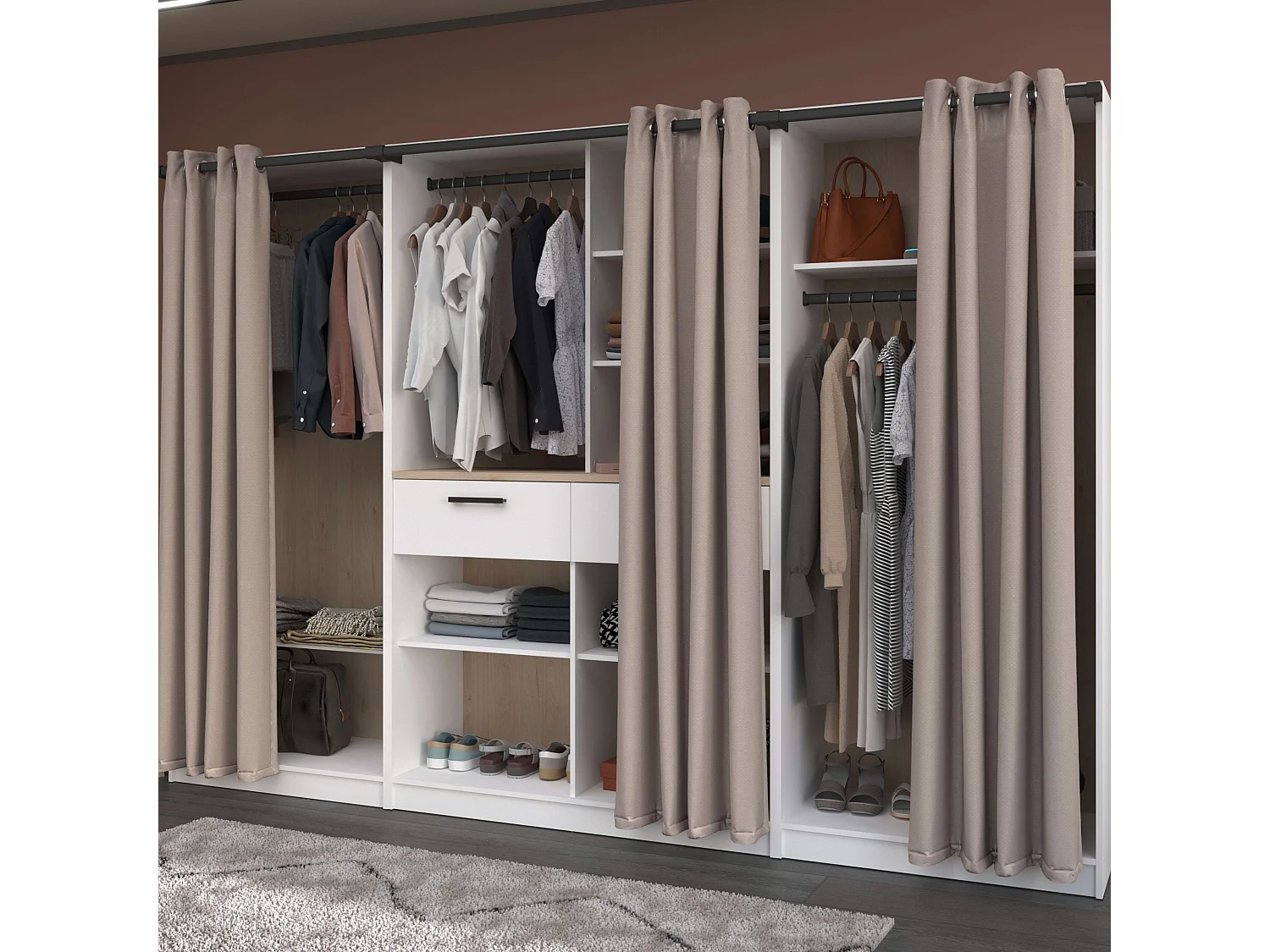 Vestidor modular Flexa 2 cajones 6 estantes roble/blanco 286 cm