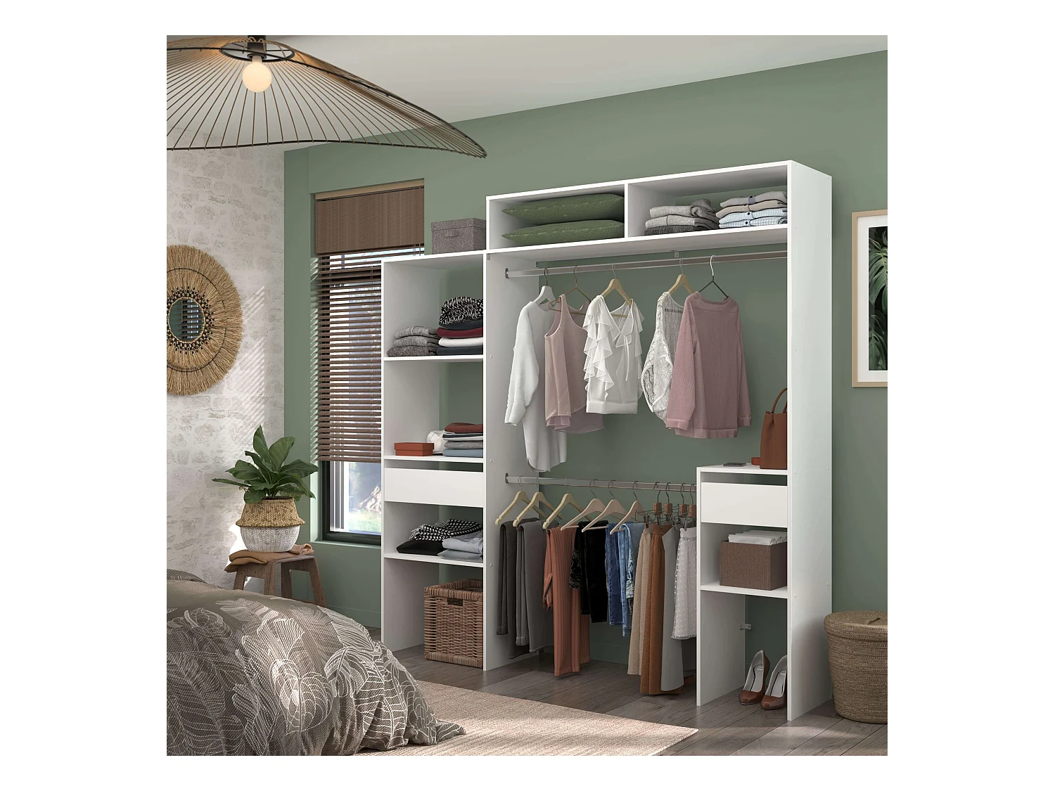 Vestidor Modular Custom Blanco Modulo D+F 7 Estantes 2 Barra 193x203x40 cm