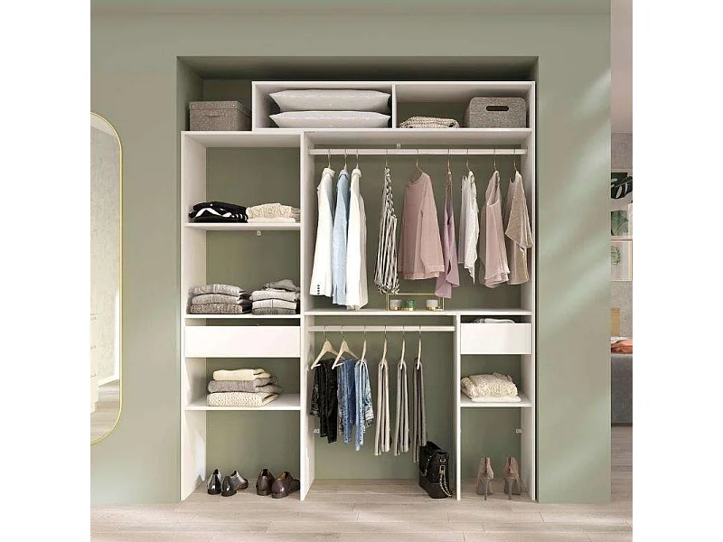 Vestidor Modular Custom Blanco Modulo D+F 7 Estantes 2 Barra 193x203x40 cm