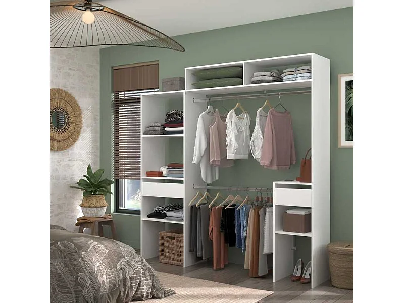 Vestidor Modular Custom Blanco Modulo D+F 7 Estantes 2 Barra 193x203x40 cm