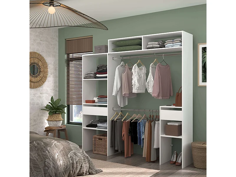 Vestidor Modular Custom Blanco Modulo D+F 7 Estantes 2 Barra 193x203x40 cm