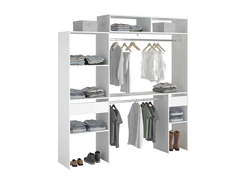 Vestidor Modular Custom Blanco Modulo D+F 7 Estantes 2 Barra 193x203x40 cm