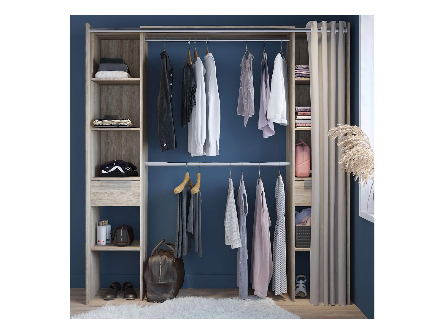 Armario/Vestidor Abierto Dana para Dormitorio en Roble Shannon 203x115-190x50 cm