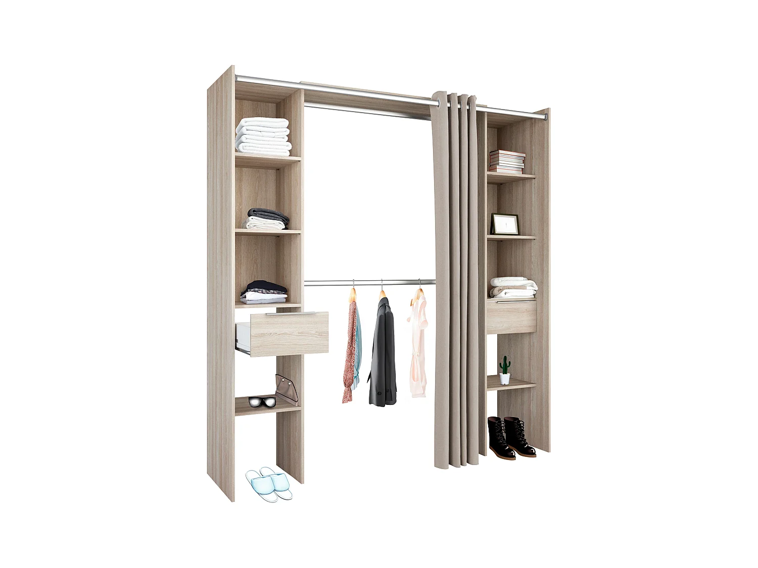 Armario/Vestidor Abierto Dana para Dormitorio en Roble Shannon 203x115-190x50 cm