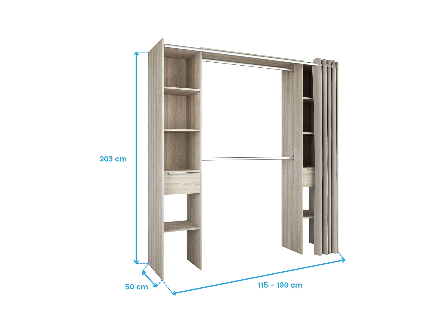 Armario/Vestidor Abierto Dana para Dormitorio en Roble Shannon 203x115-190x50 cm