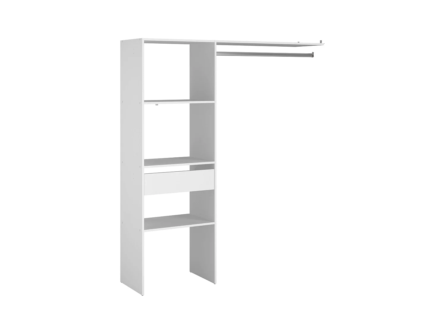 Dressing modulable sur mesure blanc, 160 x 180 cm, avec étagères, tiroir et bar