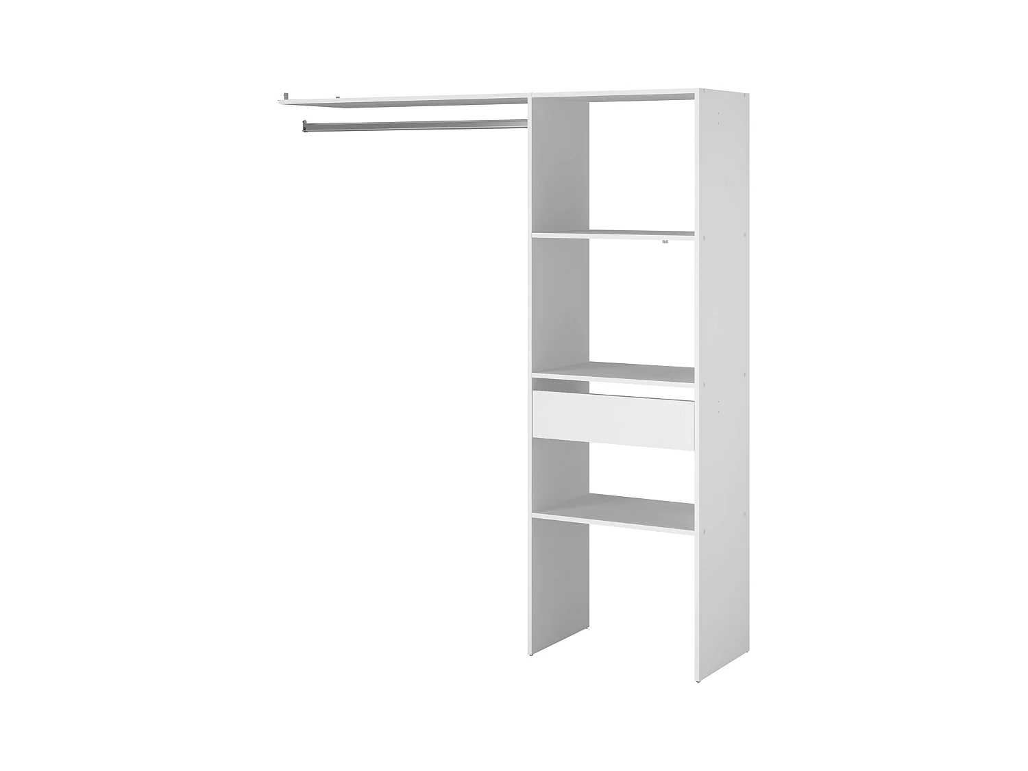 Dressing modulable sur mesure blanc, 160 x 180 cm, avec étagères, tiroir et bar